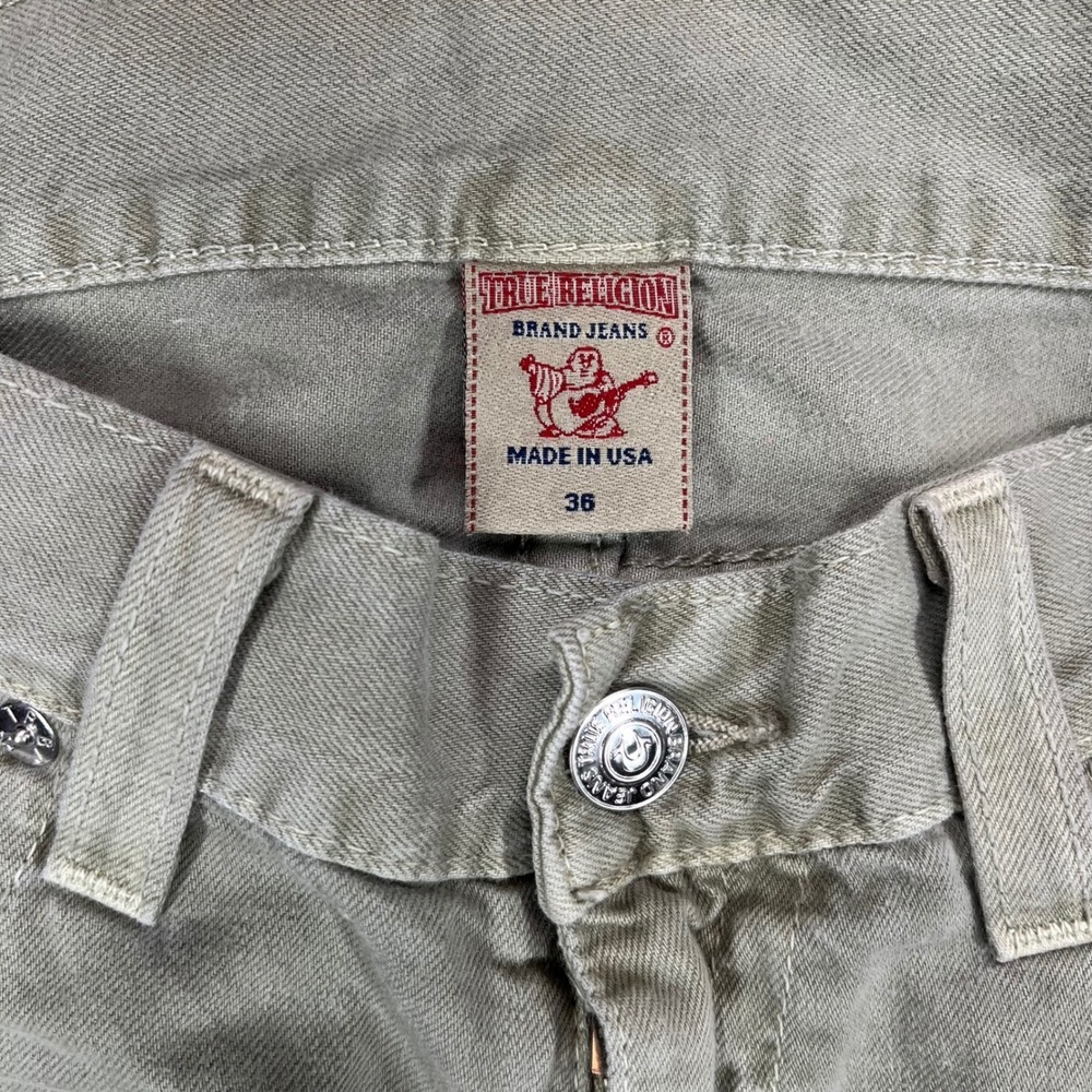 True Religion Brand Jeans Mens Size 36 Olive Green Straight Leg Made USA - Picture 3 of 10